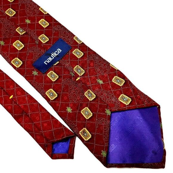 Nautica Silk Tie Print Abstract Red Short Wide‎ - Picture 5 of 6